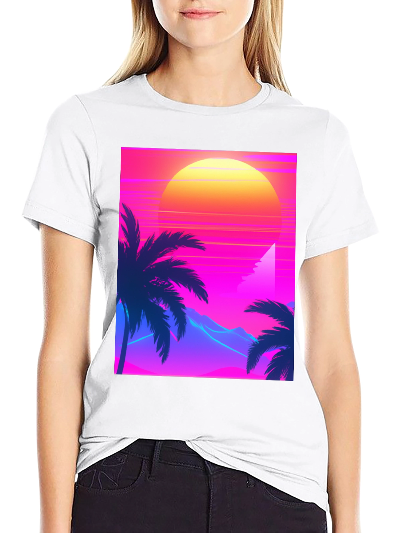 Retro Sunset T-Shirt - 80s Style Palm Tree Tee