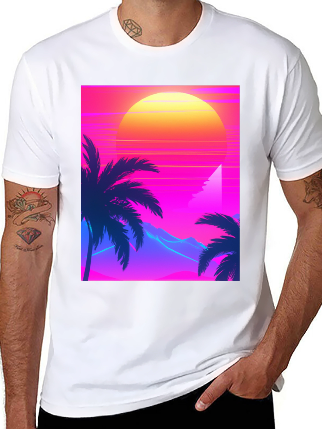 Retro Sunset T-Shirt - 80s Style Palm Tree Tee