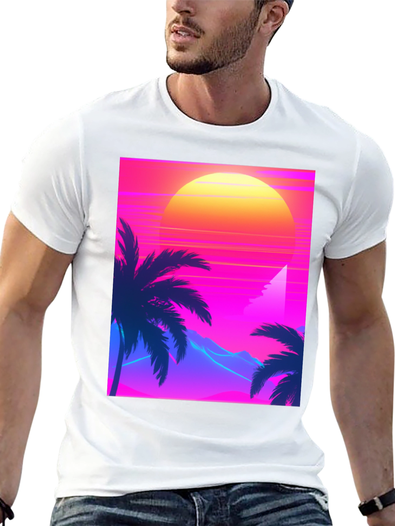 Retro Sunset T-Shirt - 80s Style Palm Tree Tee