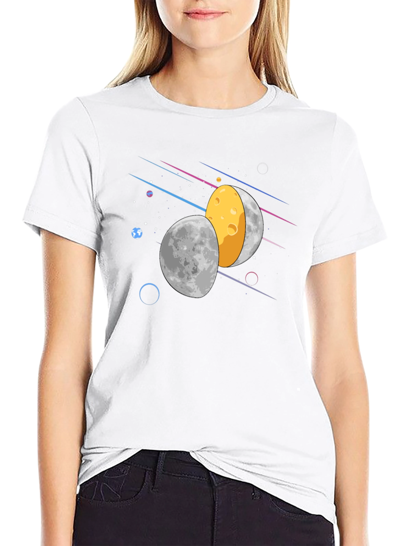 Space Moon Cheese Graphic Tee - Unique Design!