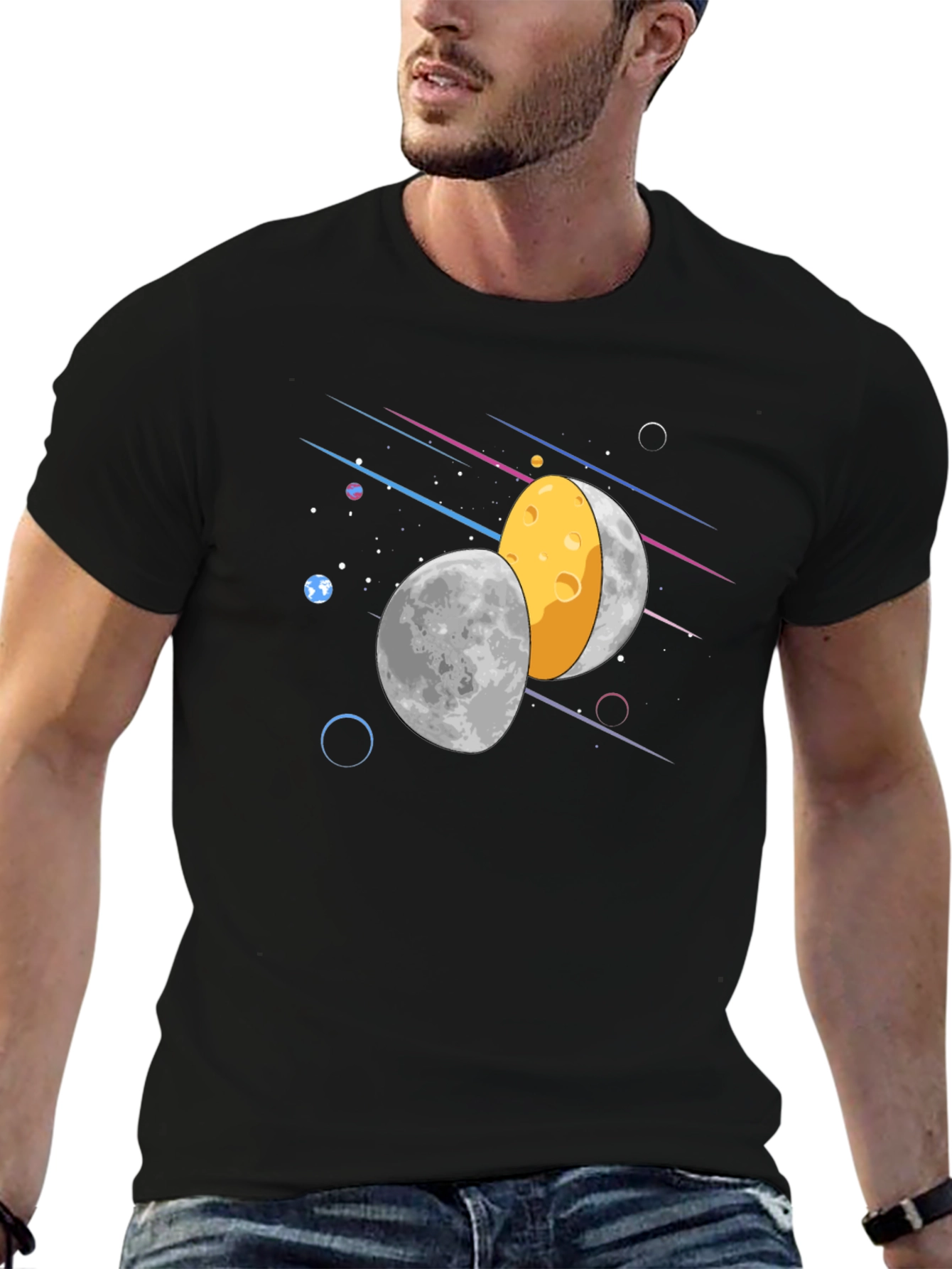 Space Moon Cheese Graphic Tee - Unique Design!