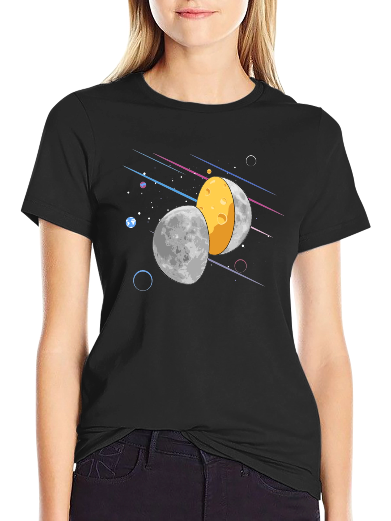 Space Moon Cheese Graphic Tee - Unique Design!