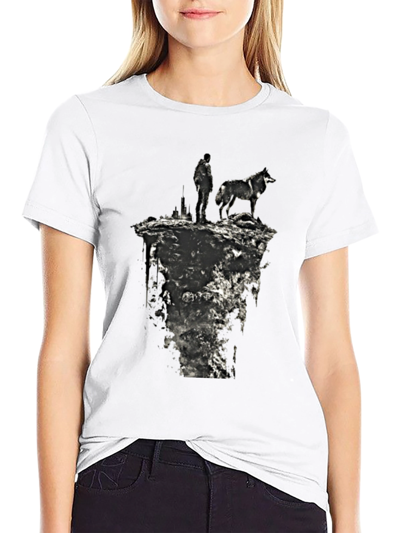 Wolf & Man Graphic Tee - Black Cotton T-Shirt
