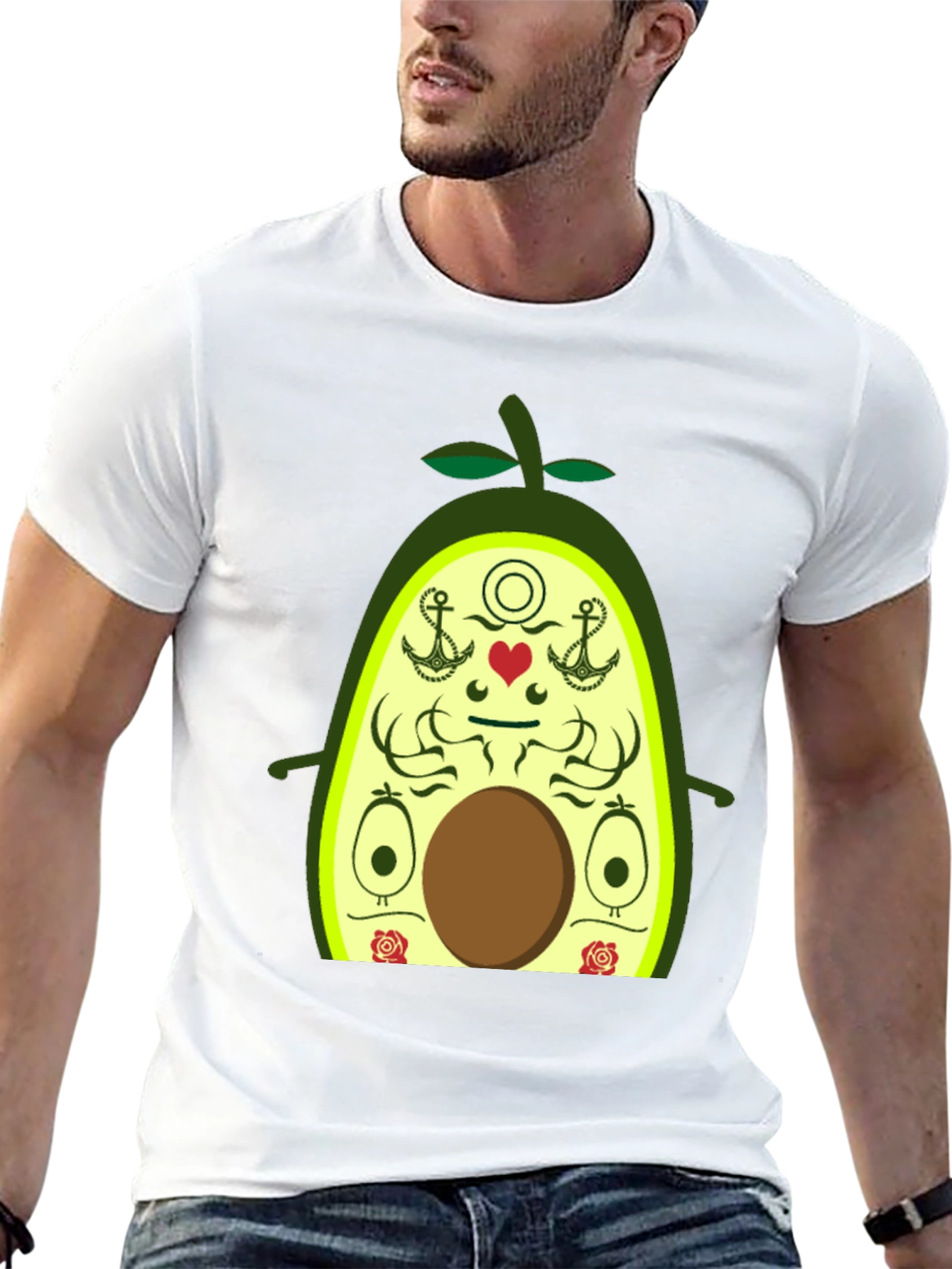 Avocado Cartoon Graphic Black T-Shirt