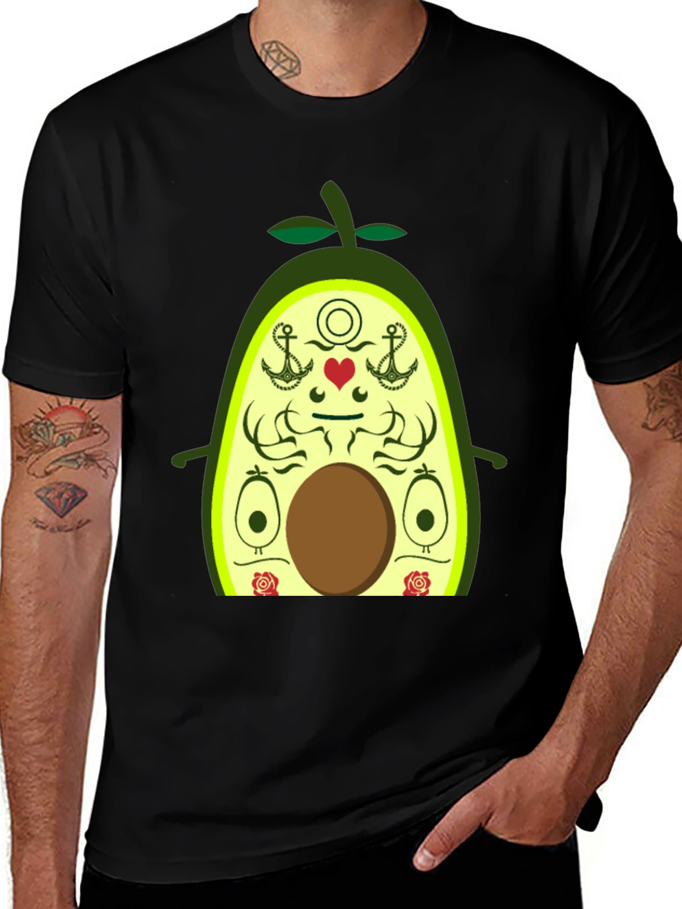 Avocado Cartoon Graphic Black T-Shirt