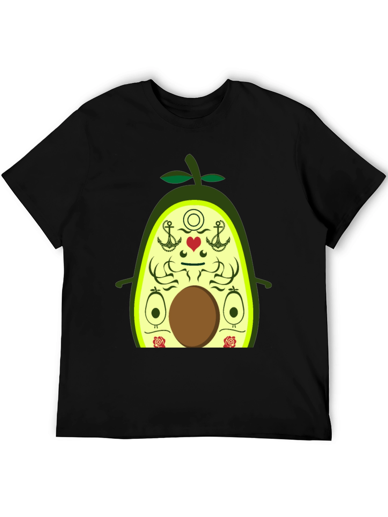 Avocado Cartoon Graphic Black T-Shirt