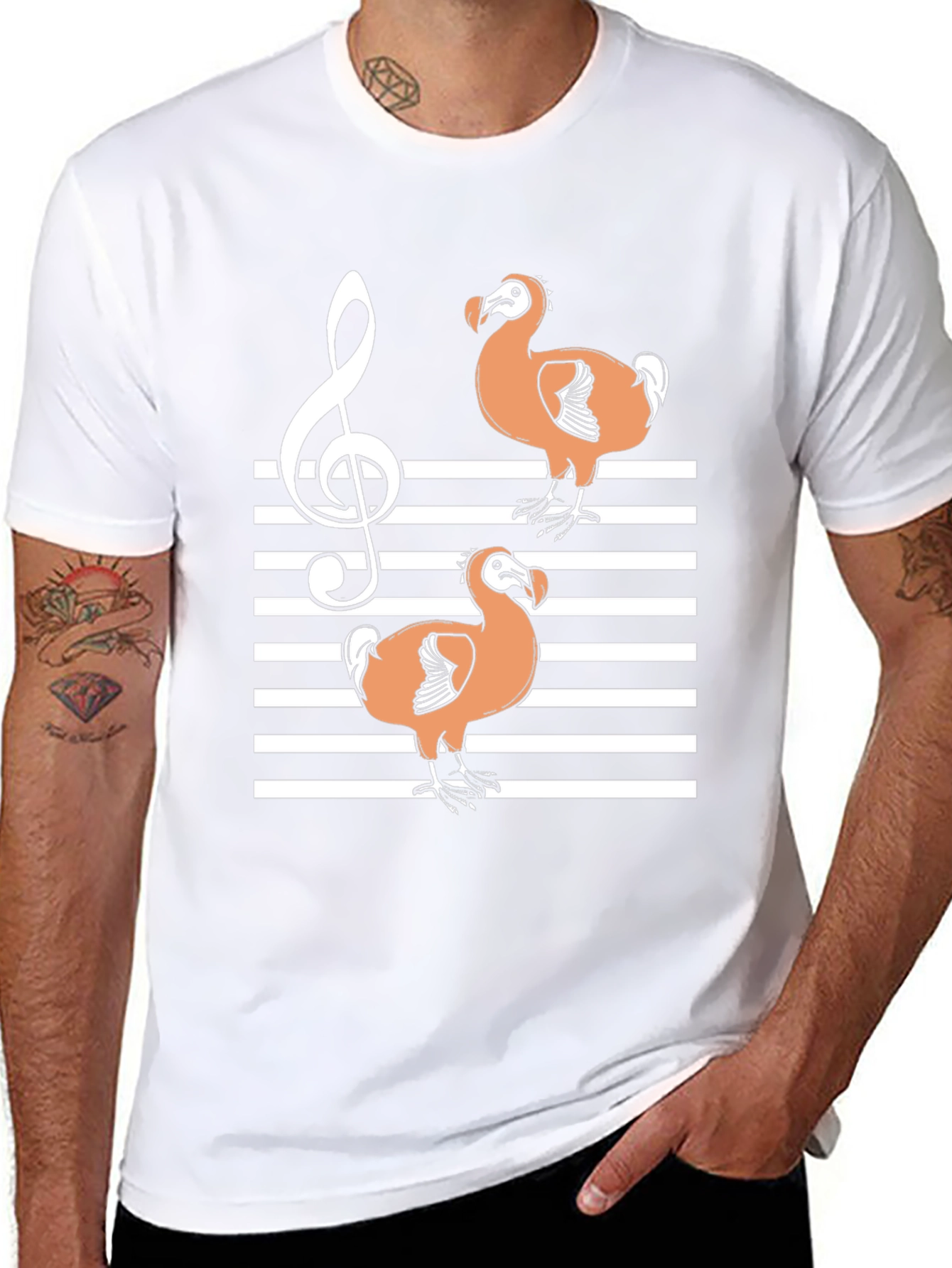 Dodo Bird Music T-Shirt - Striped Treble Clef Design