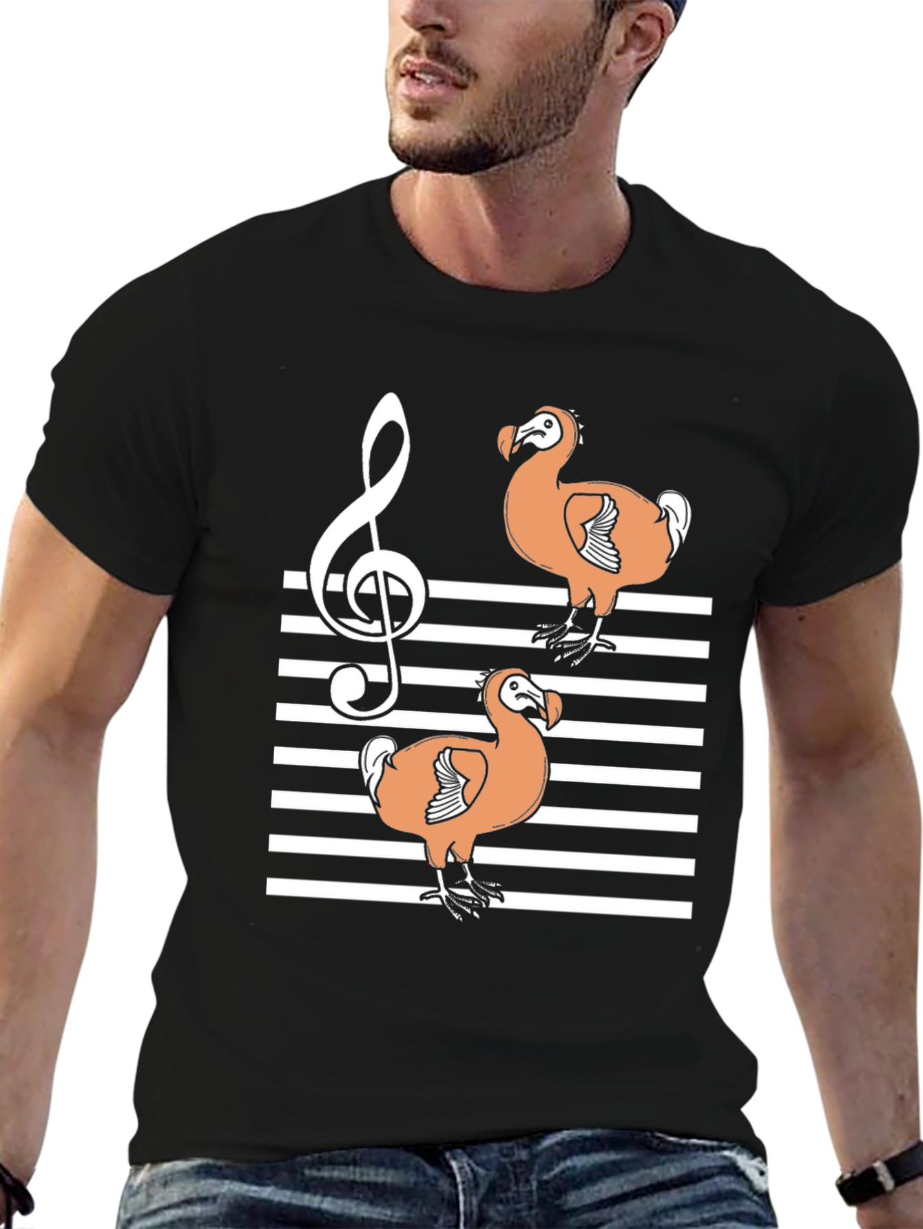 Dodo Bird Music T-Shirt - Striped Treble Clef Design