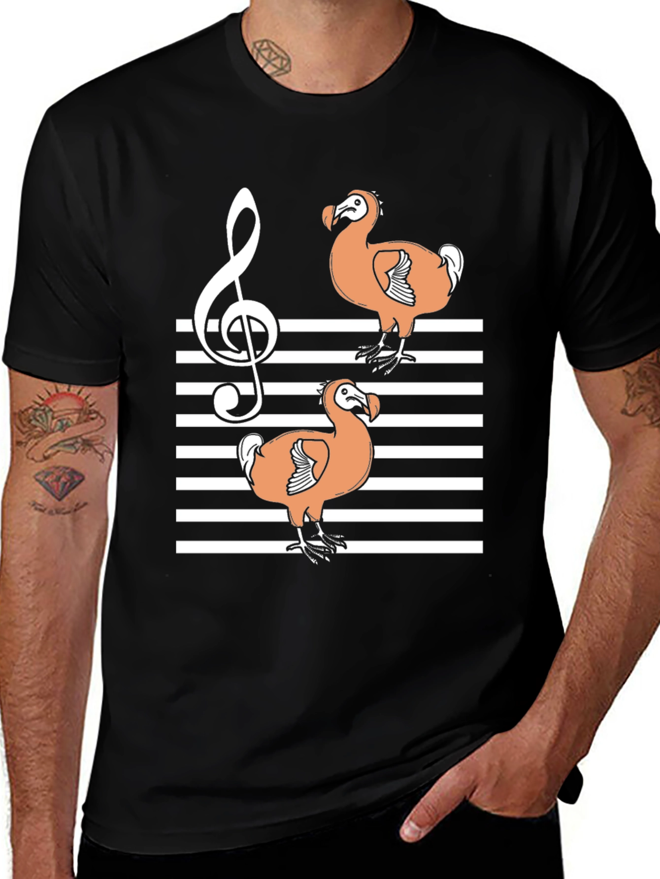 Dodo Bird Music T-Shirt - Striped Treble Clef Design