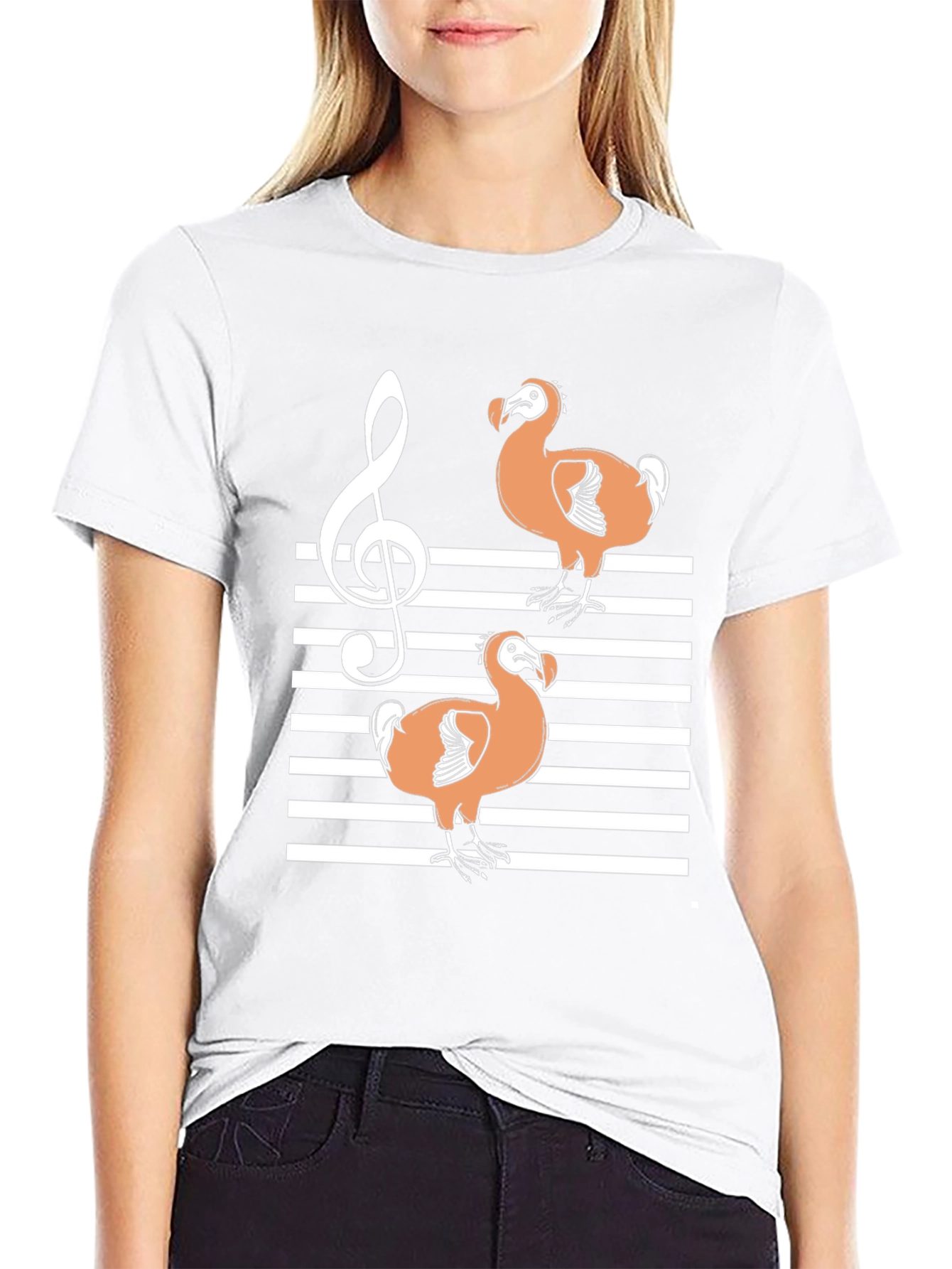 Dodo Bird Music T-Shirt - Striped Treble Clef Design