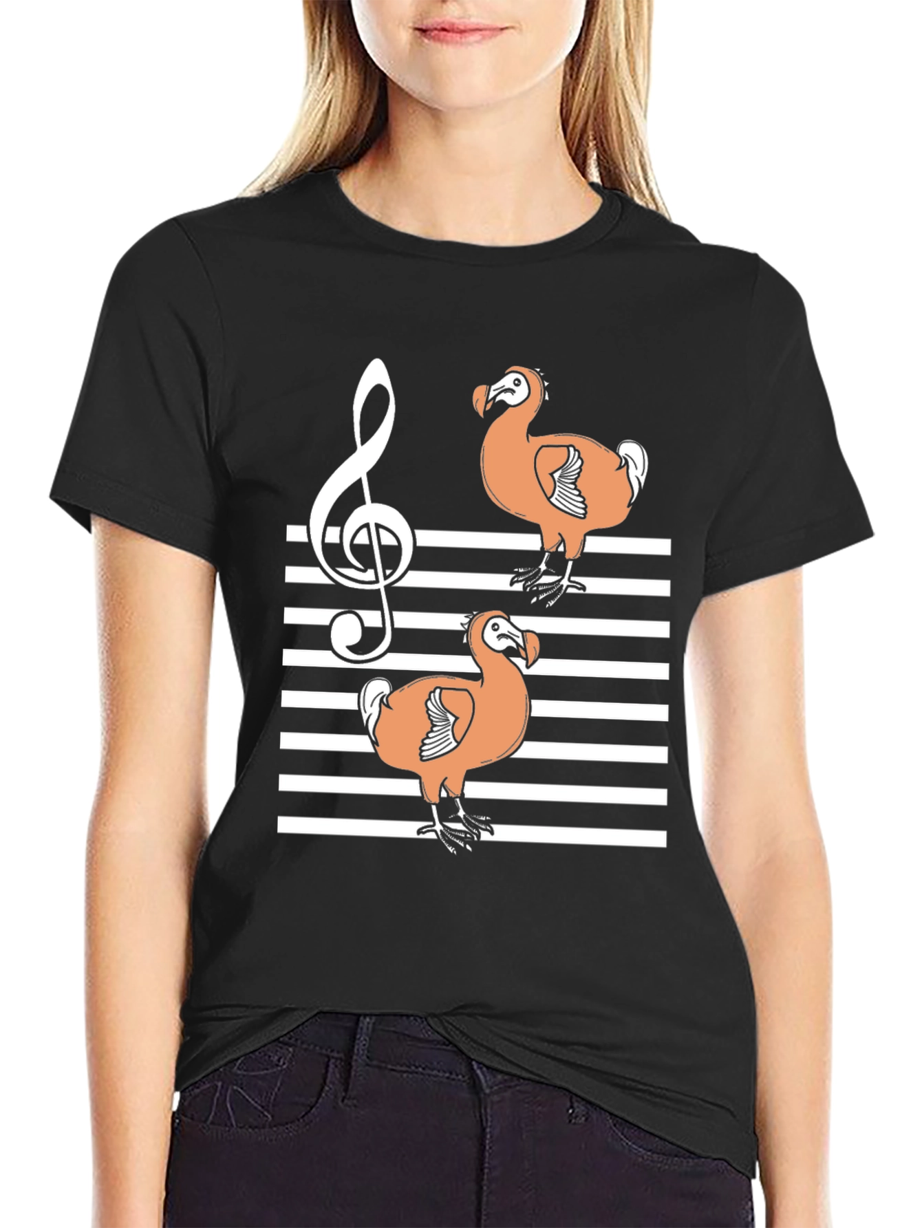 Dodo Bird Music T-Shirt - Striped Treble Clef Design