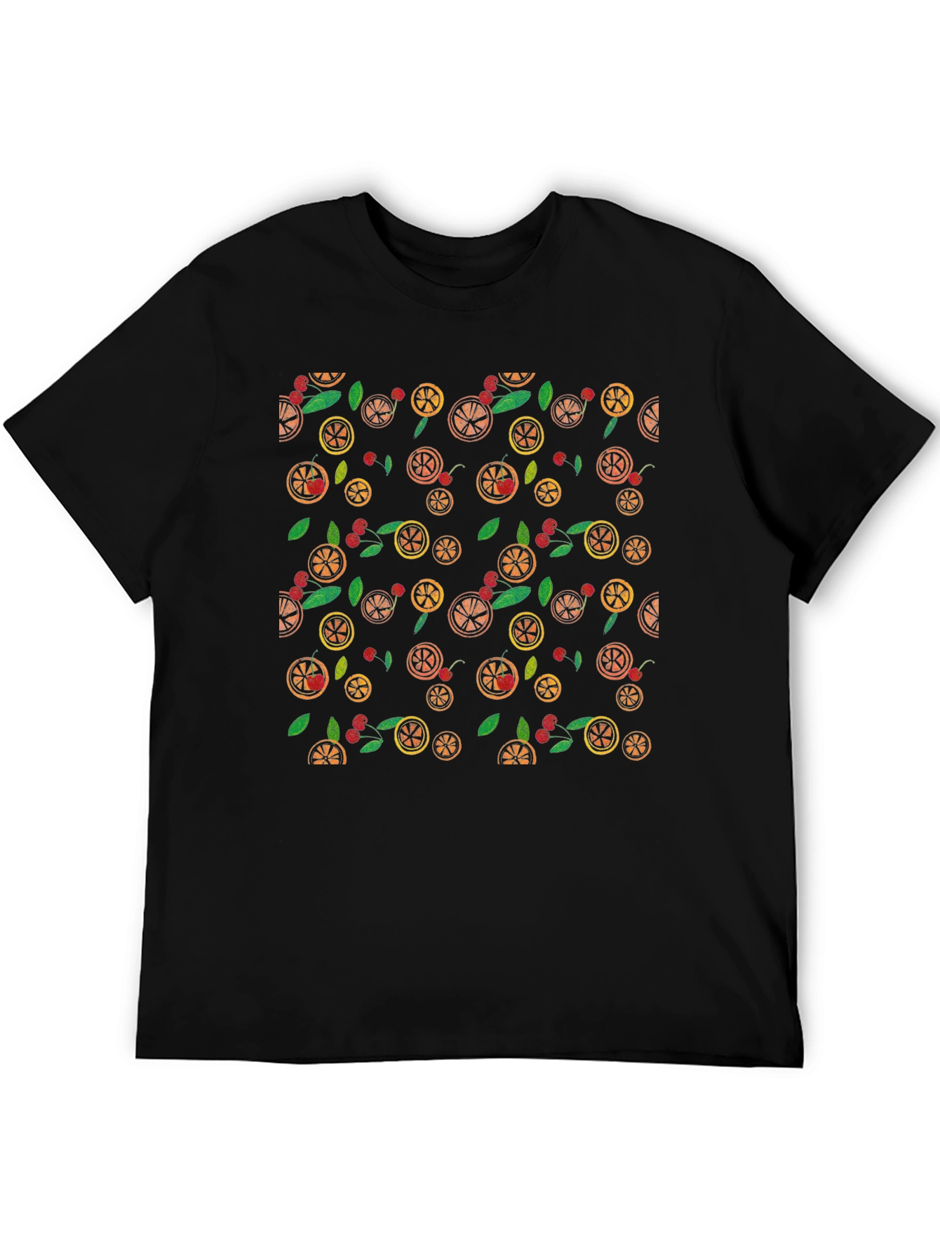 Fruit Pattern Black T-Shirt - Casual Wear