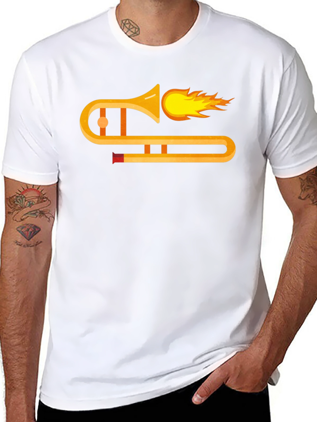 Flaming Trombone Graphic Tee - Cool Music Shirt
