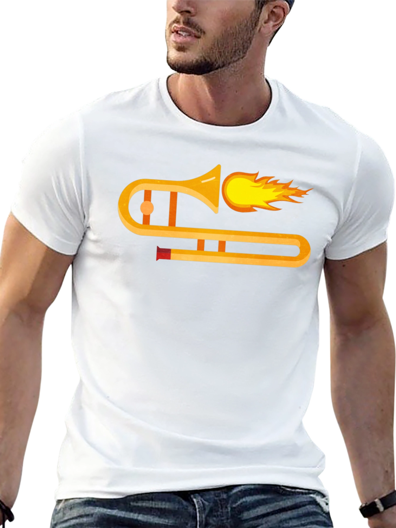 Flaming Trombone Graphic Tee - Cool Music Shirt
