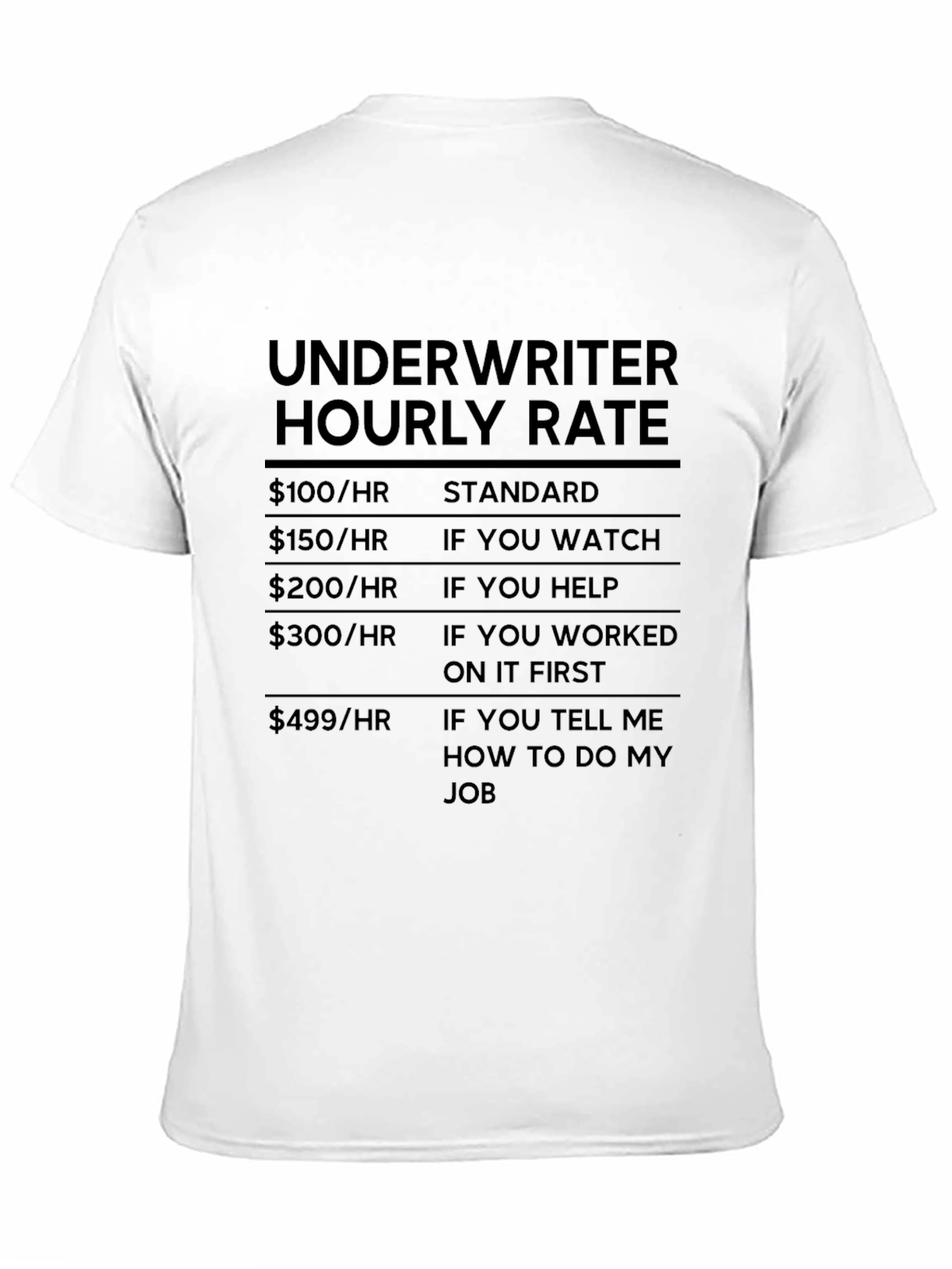 Underwriter Hourly Rate Funny T-Shirt