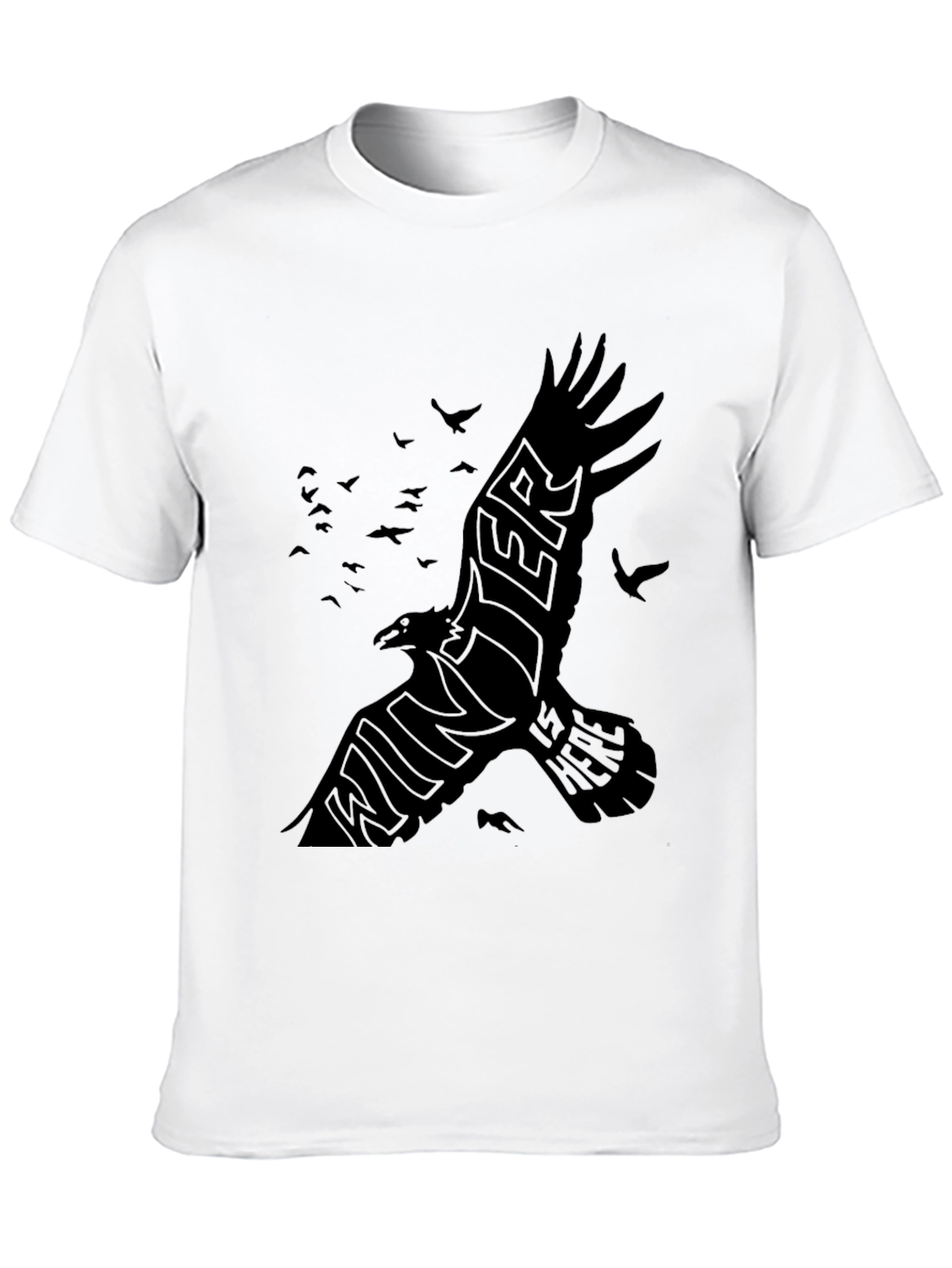 Mens Black Raven Winter is Here Graphic T-Shirt
