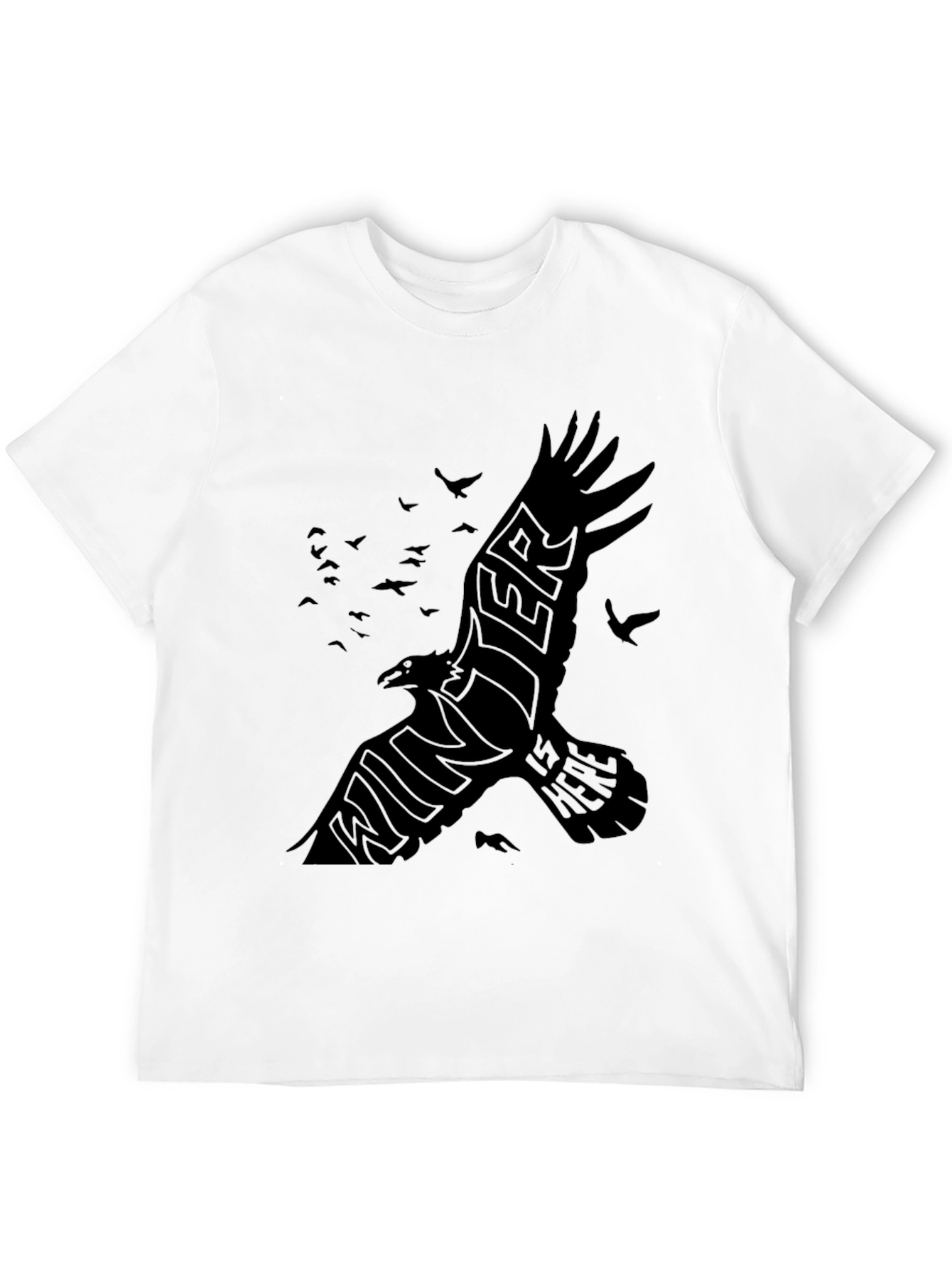Mens Black Raven Winter is Here Graphic T-Shirt