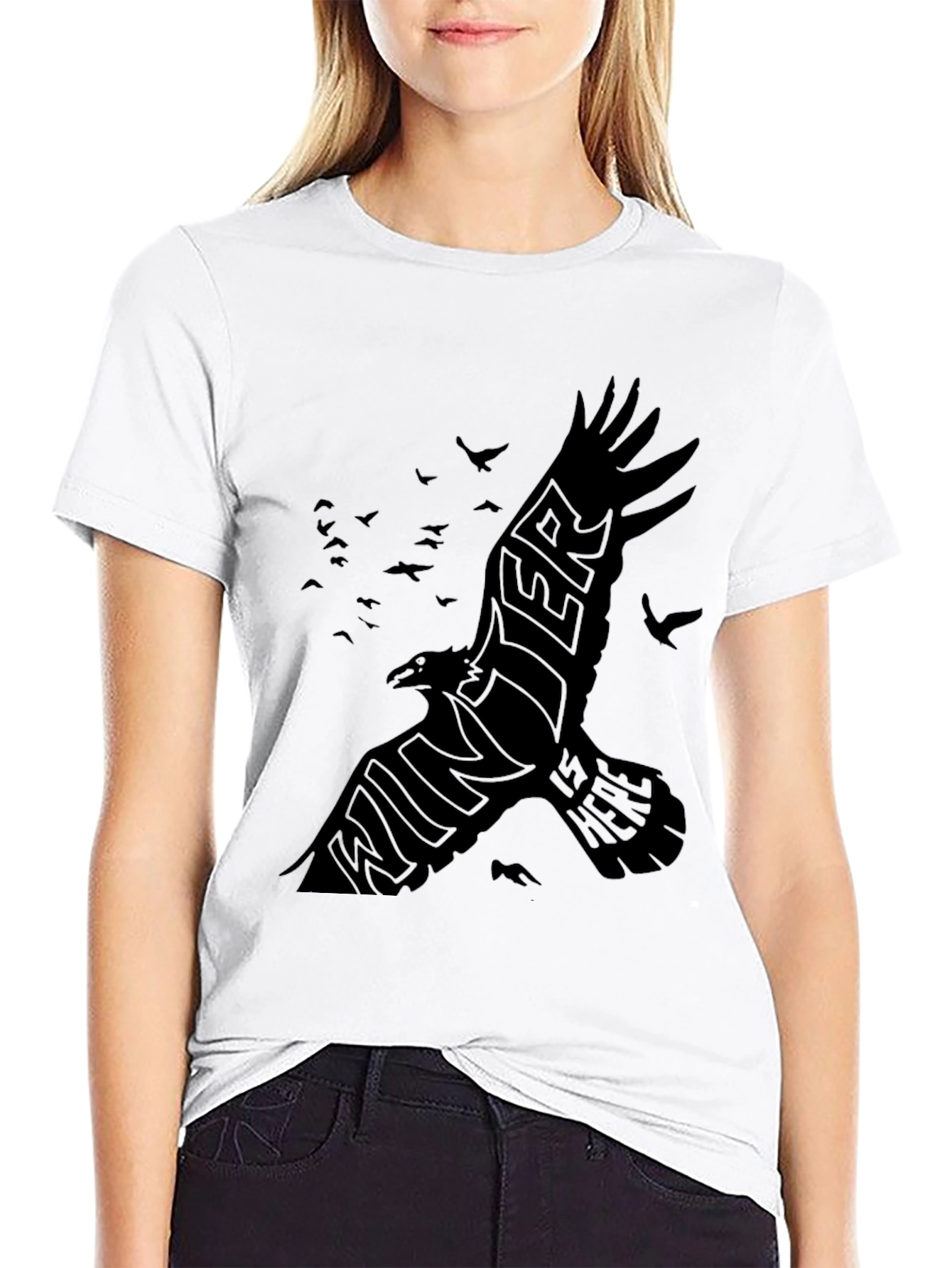 Mens Black Raven Winter is Here Graphic T-Shirt
