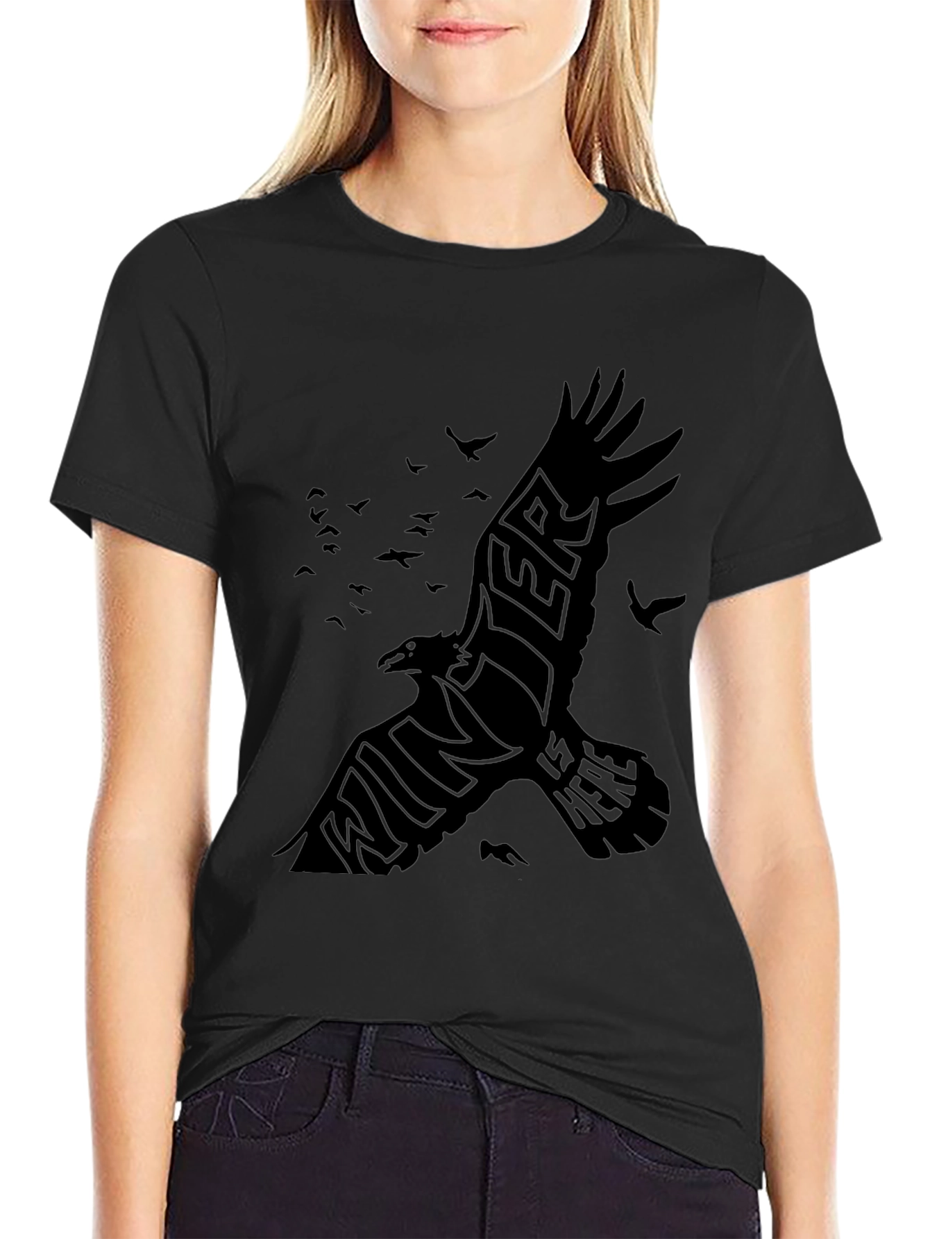 Mens Black Raven Winter is Here Graphic T-Shirt