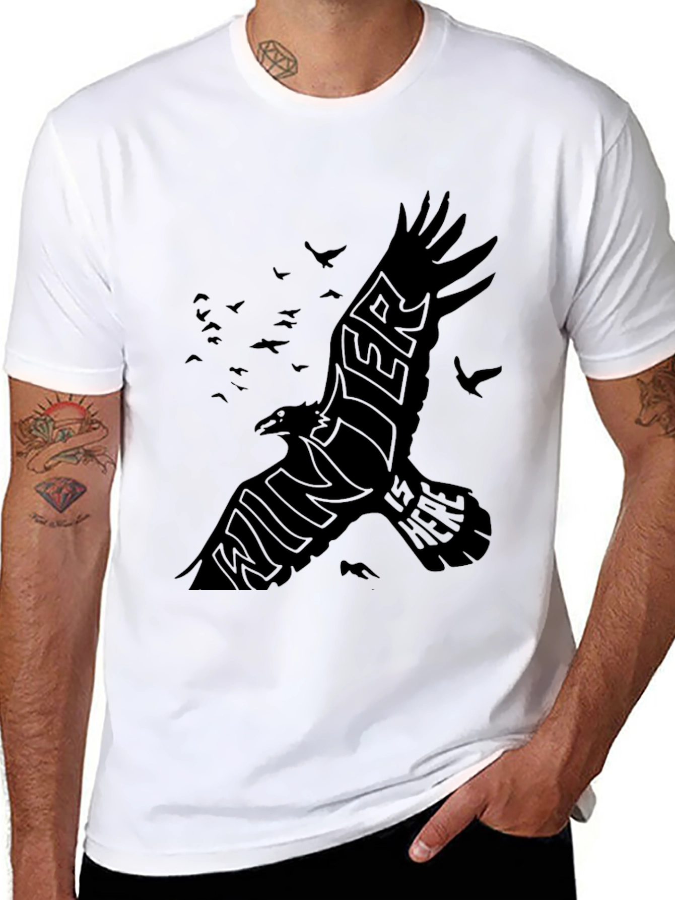 Mens Black Raven Winter is Here Graphic T-Shirt