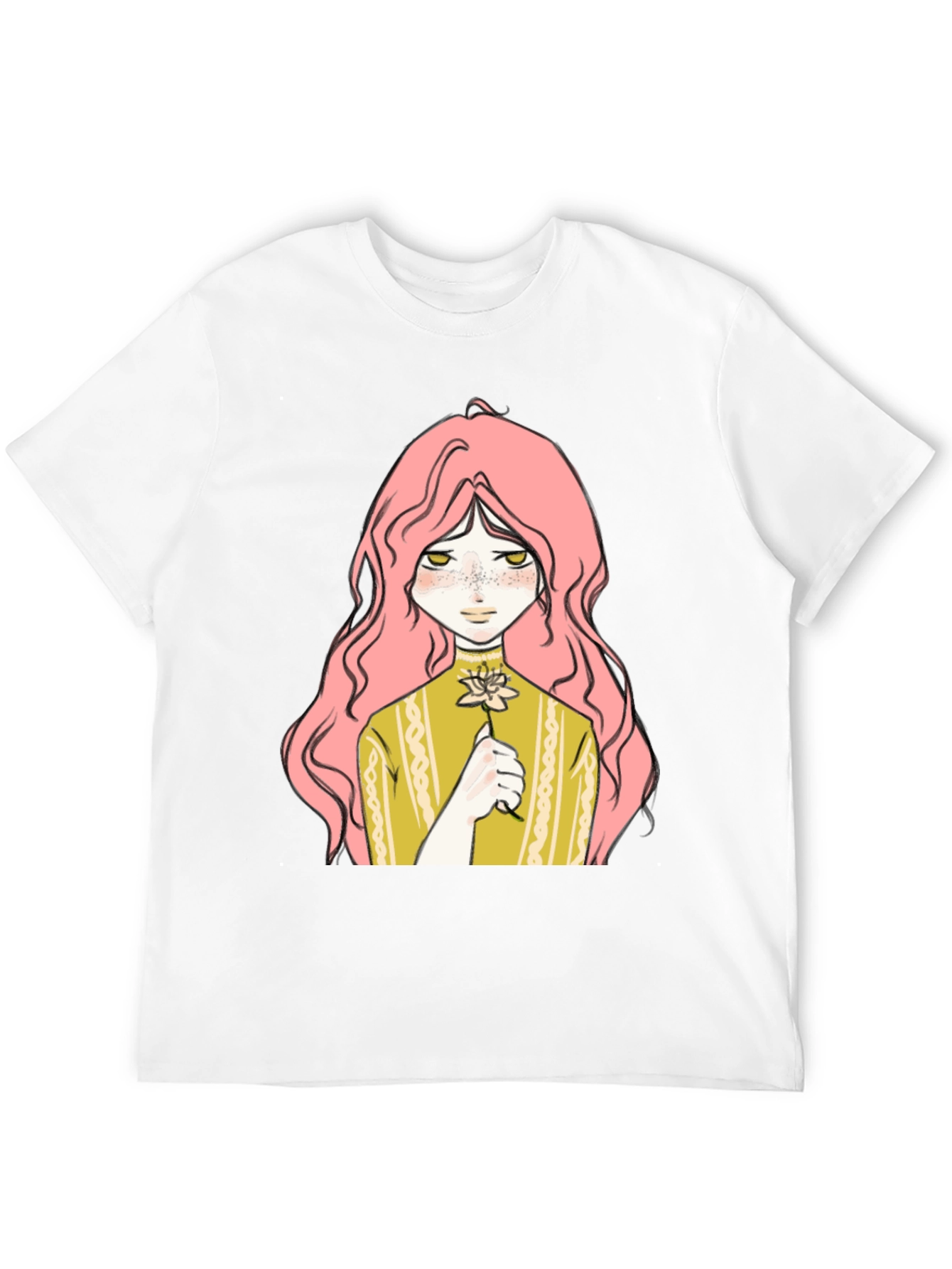 Anime Girl Flower Graphic Black T-Shirt