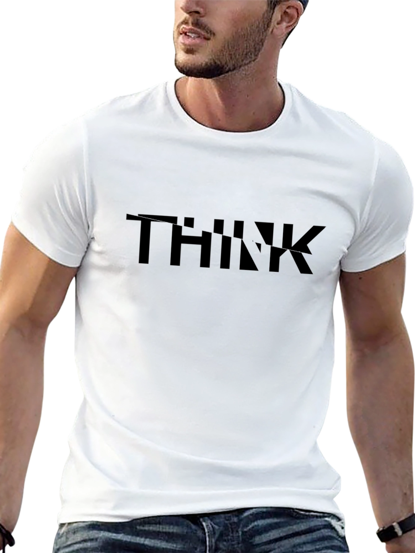 Black THINK Graphic T-Shirt Casual Wear
