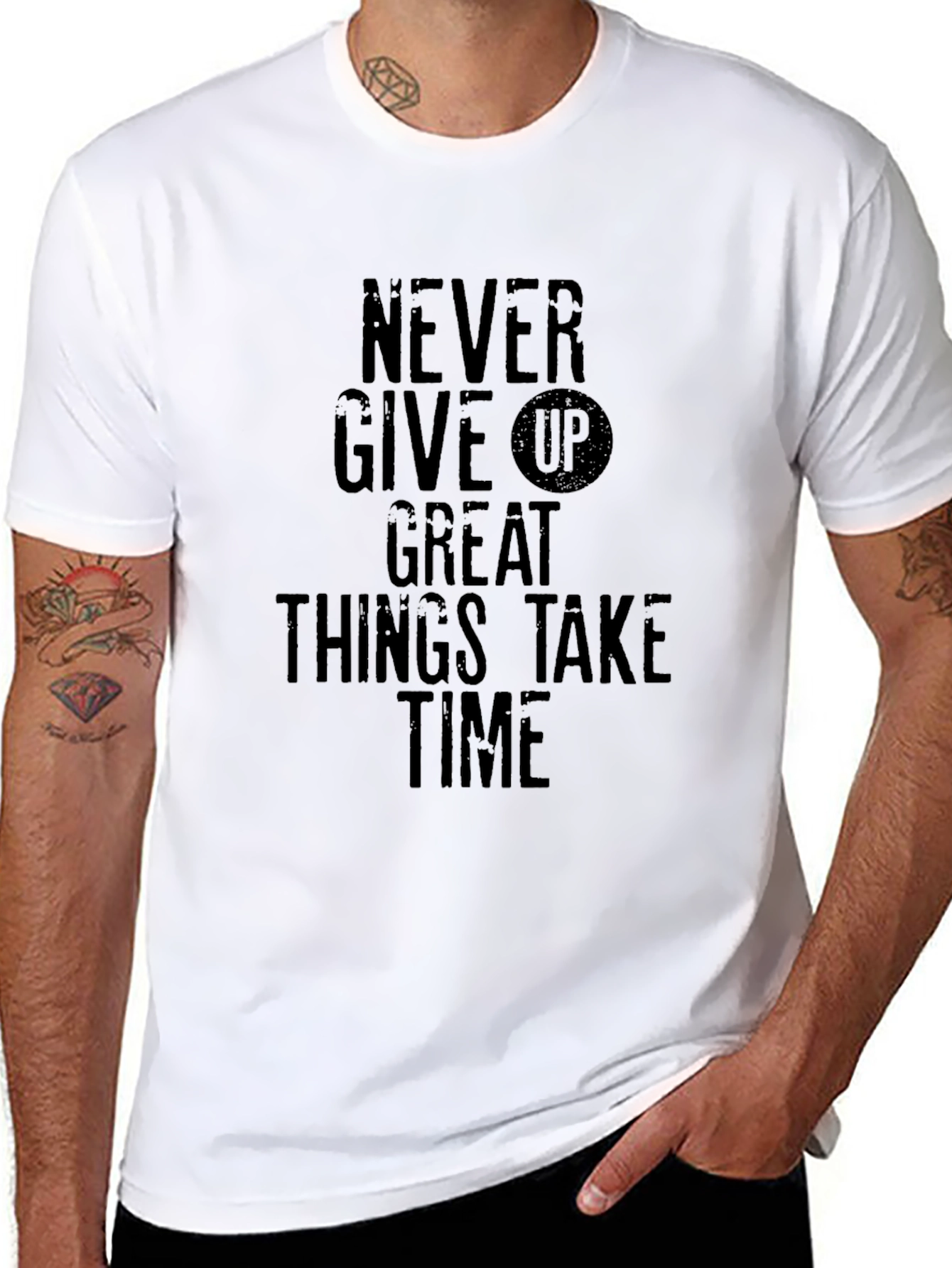 Motivational Never Give Up Black T-Shirt