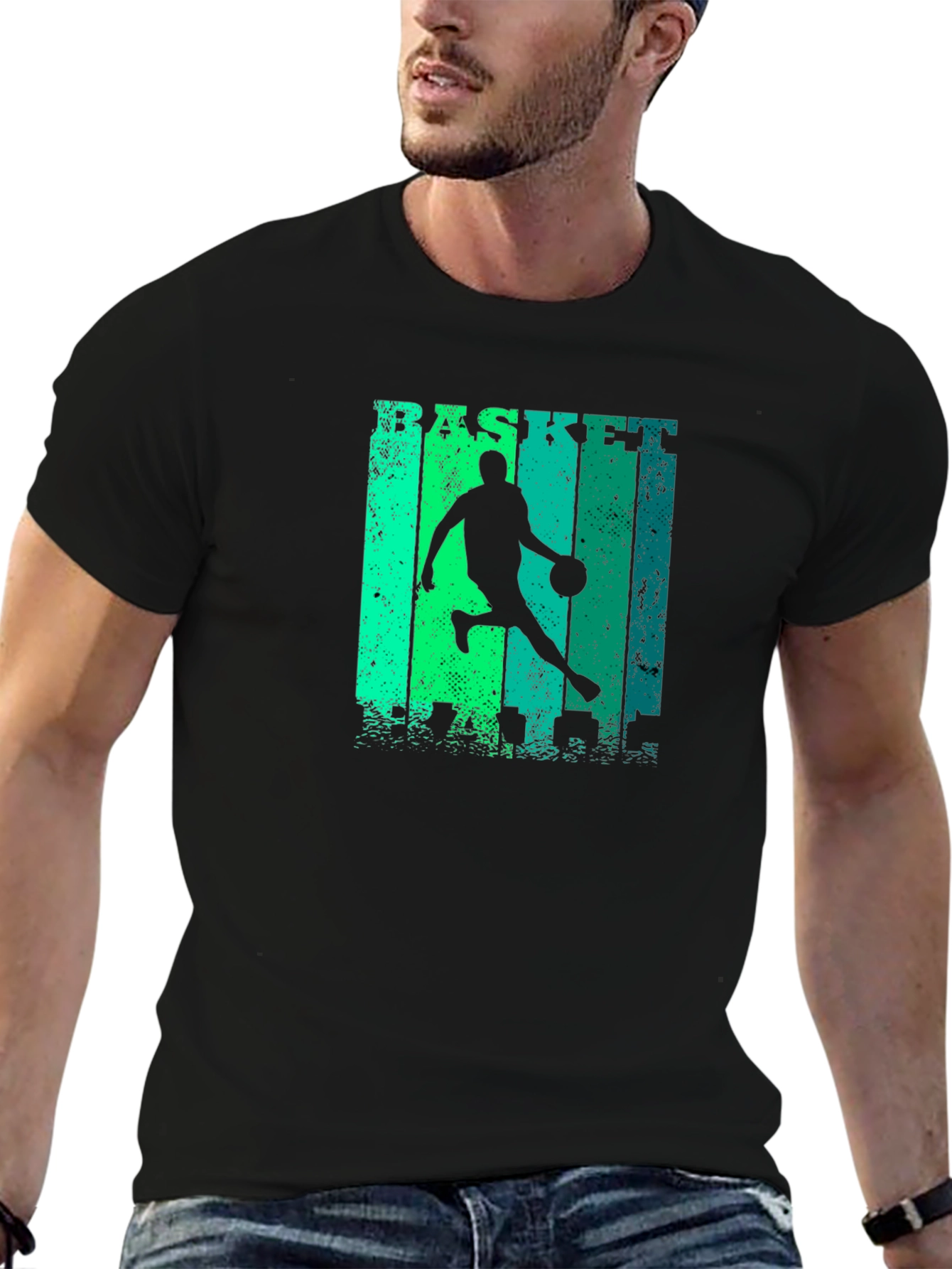 Basketball Player Graphic Print Black T-Shirt