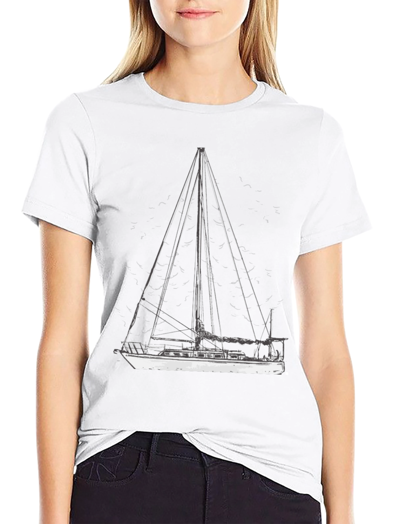 Nautical Sailboat Graphic T-Shirt - Black Cotton Tee