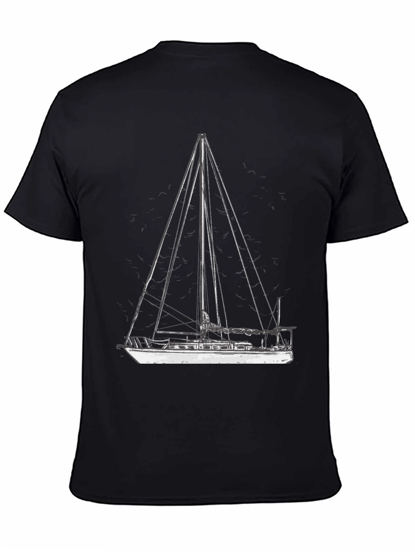 Nautical Sailboat Graphic T-Shirt - Black Cotton Tee