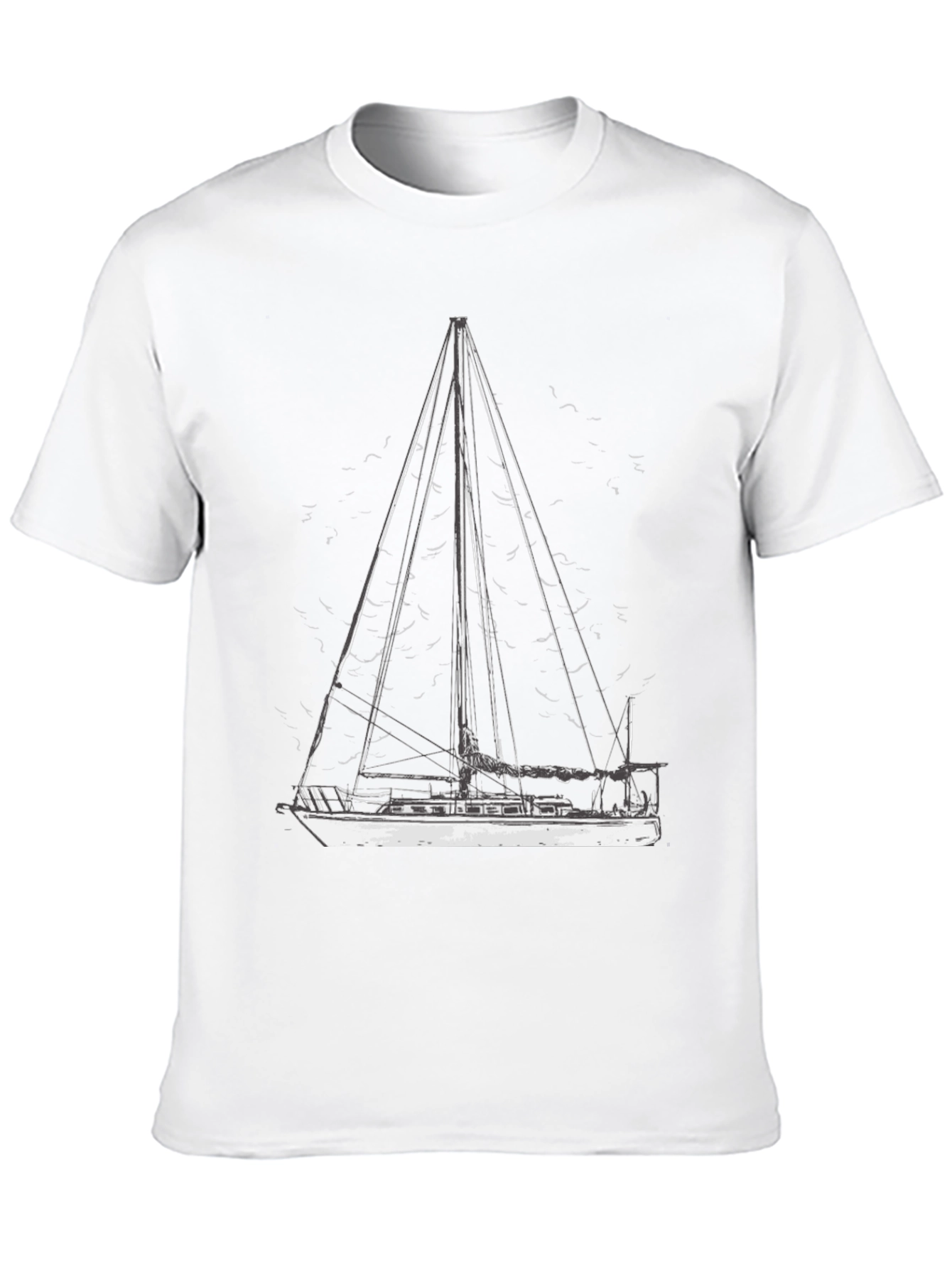 Nautical Sailboat Graphic T-Shirt - Black Cotton Tee