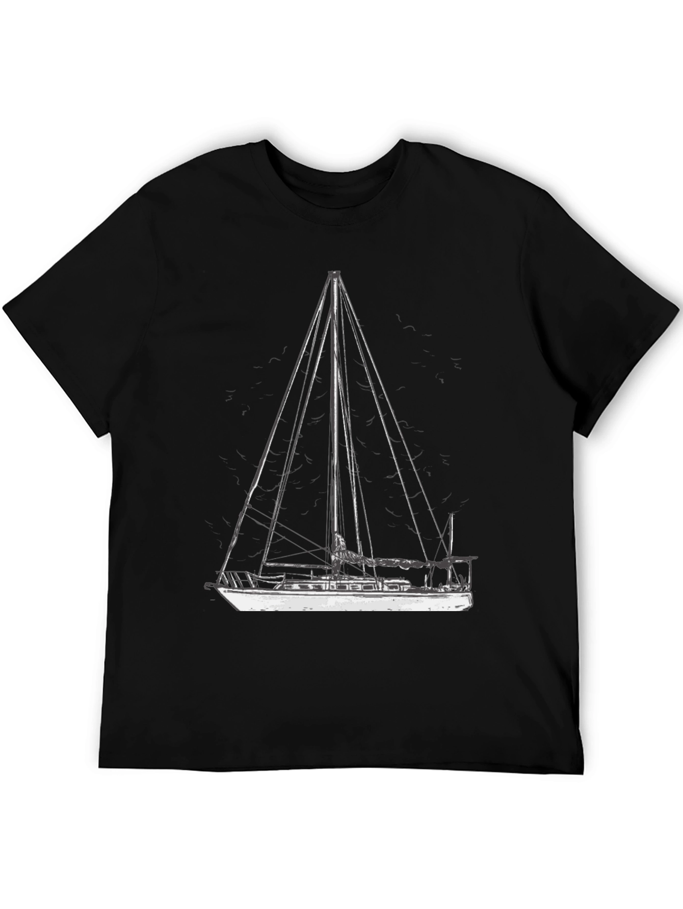 Nautical Sailboat Graphic T-Shirt - Black Cotton Tee