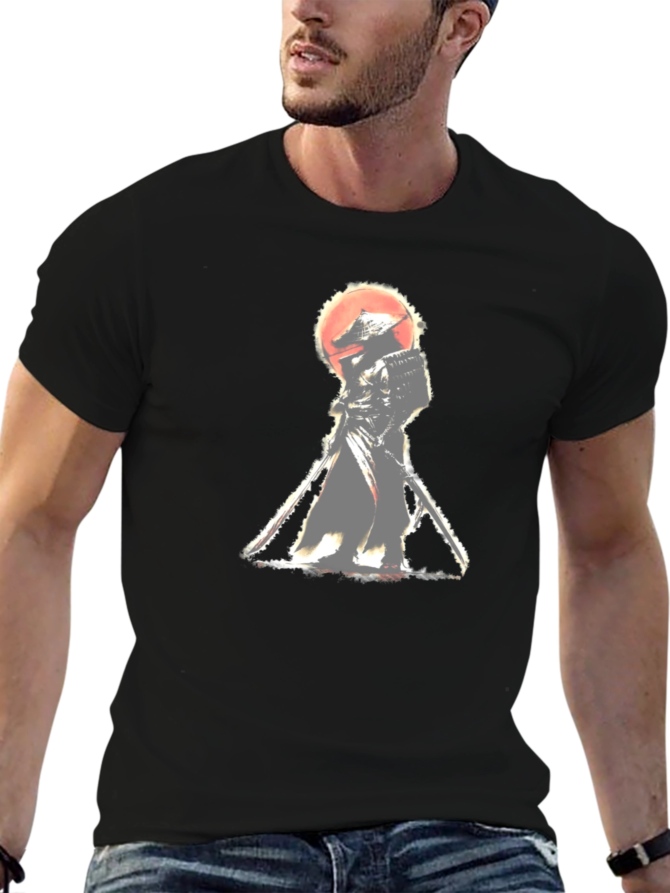 Samurai Warrior Graphic Tee - Classic Black Cotton