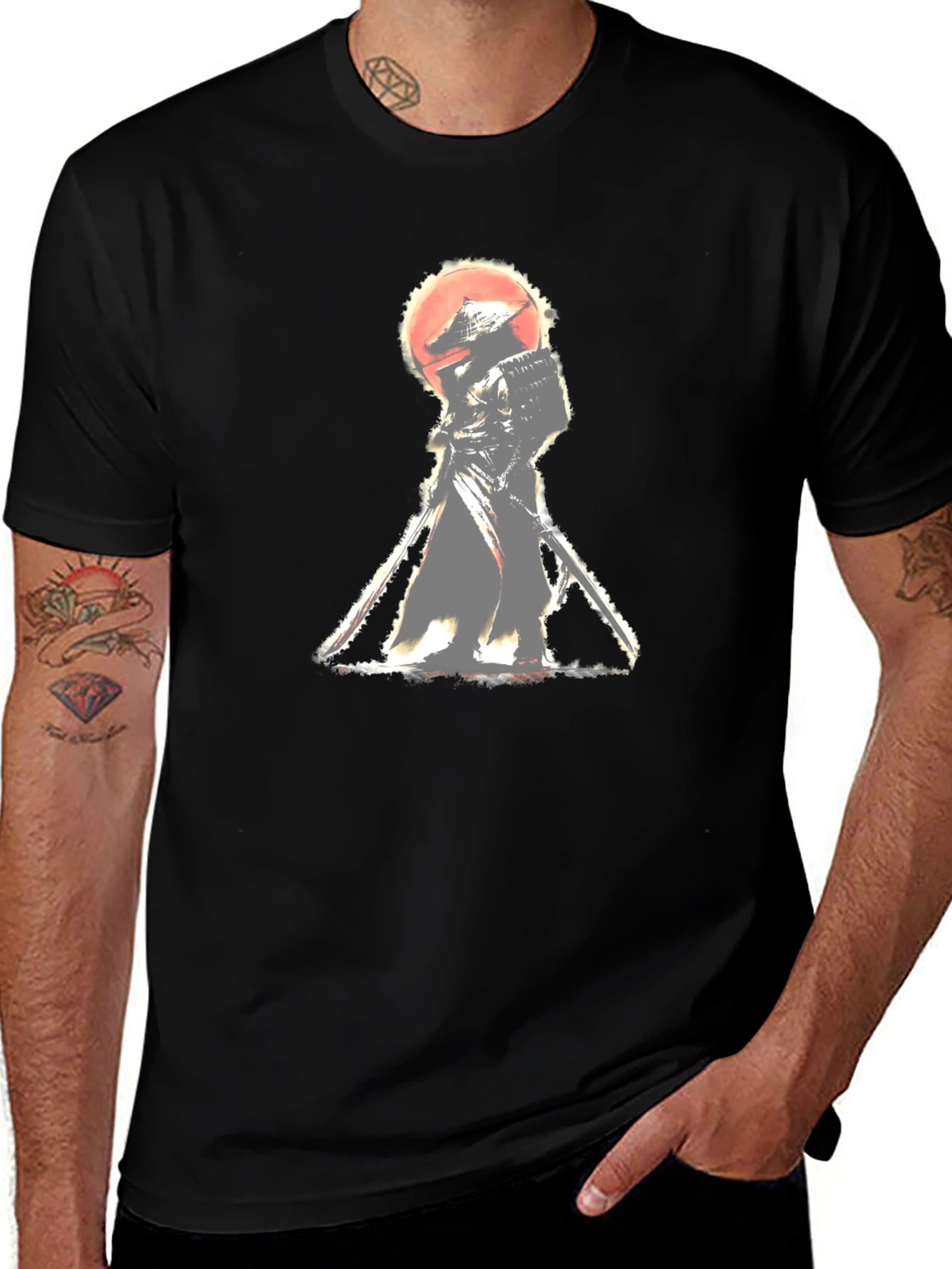 Samurai Warrior Graphic Tee - Classic Black Cotton