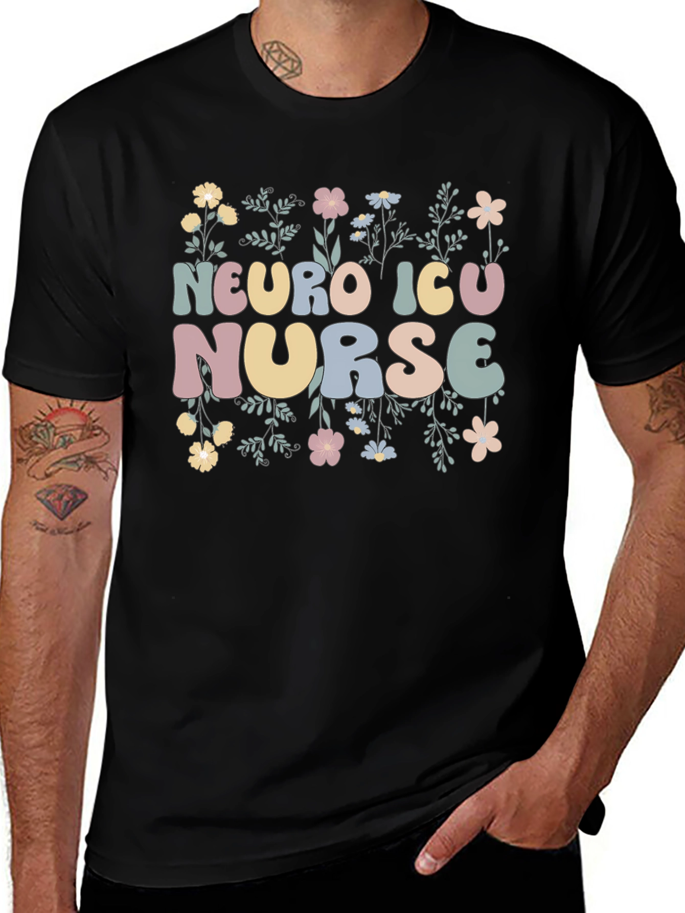 Neuro ICU Nurse Floral Graphic T-Shirt