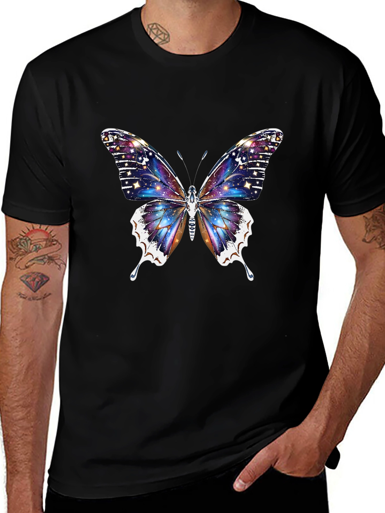 Galaxy Butterfly Graphic Black T-Shirt