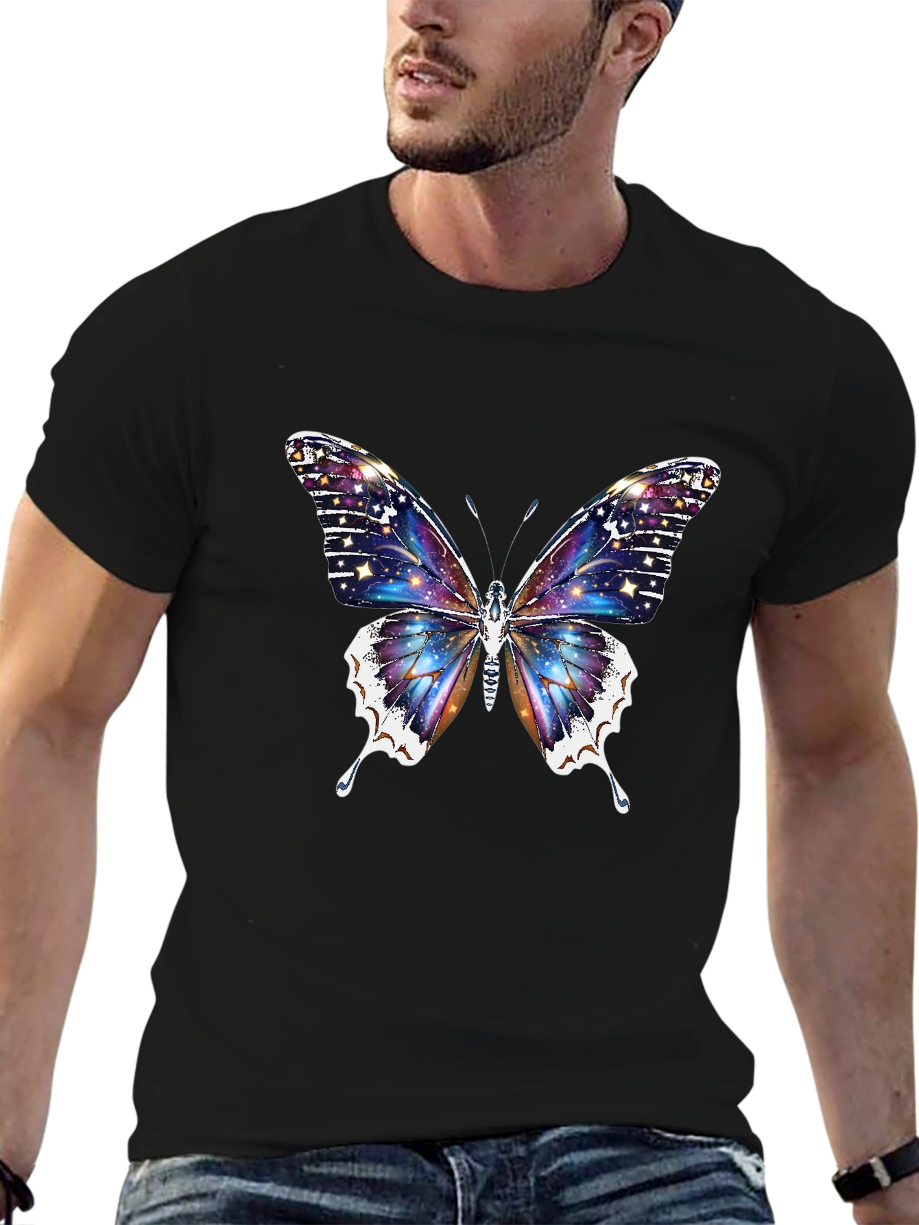Galaxy Butterfly Graphic Black T-Shirt
