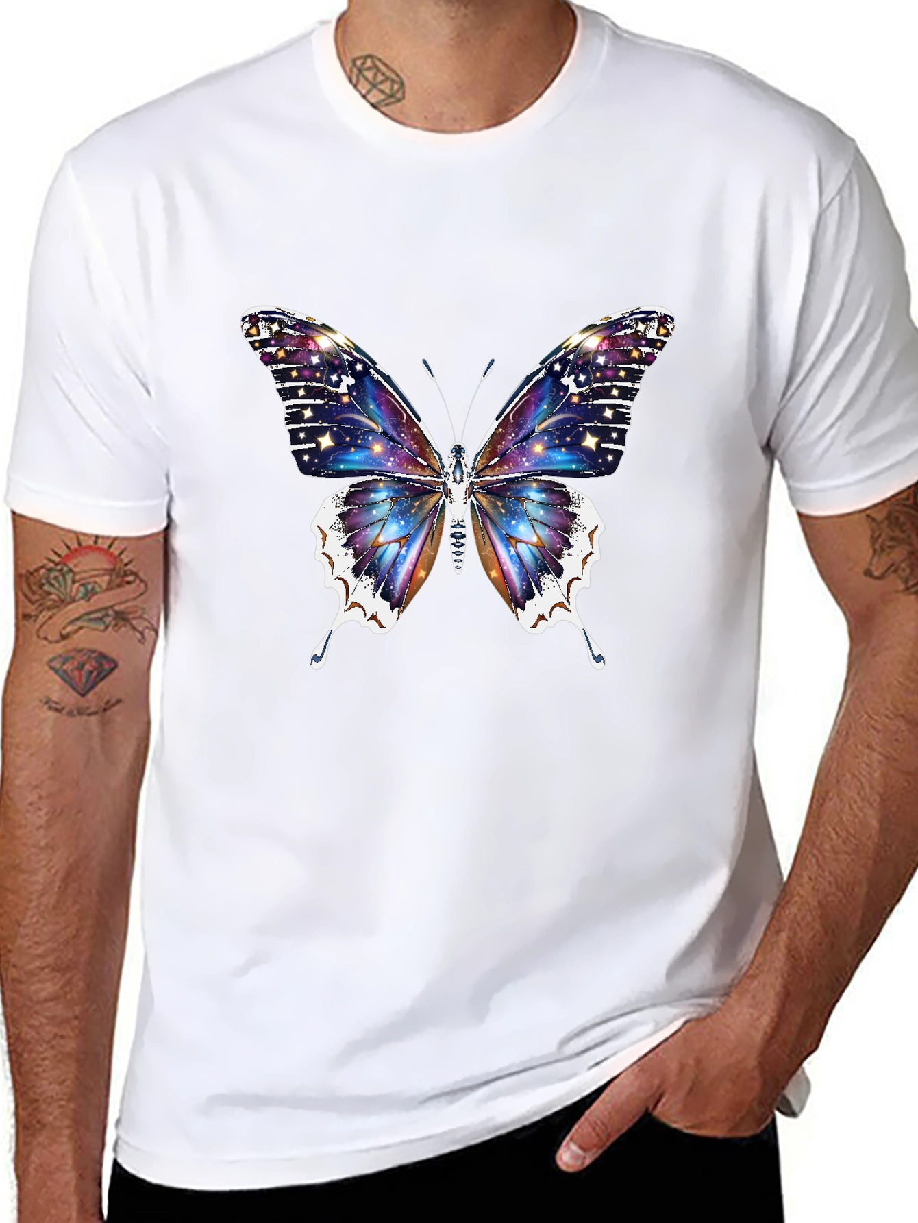 Galaxy Butterfly Graphic Black T-Shirt
