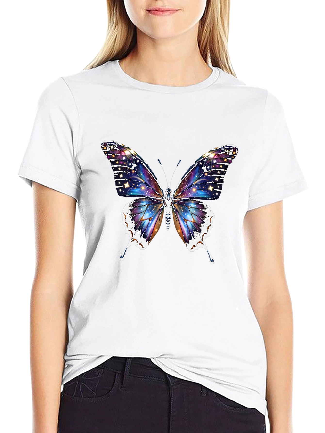 Galaxy Butterfly Graphic Black T-Shirt