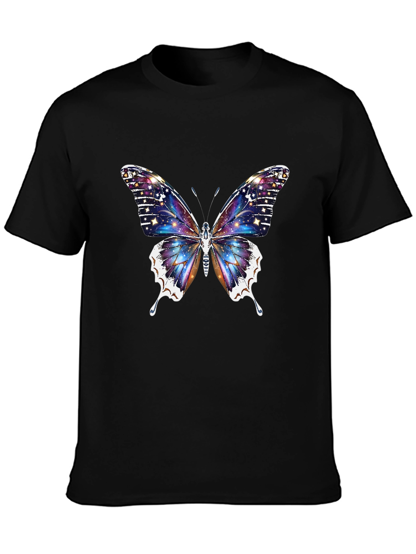 Galaxy Butterfly Graphic Black T-Shirt