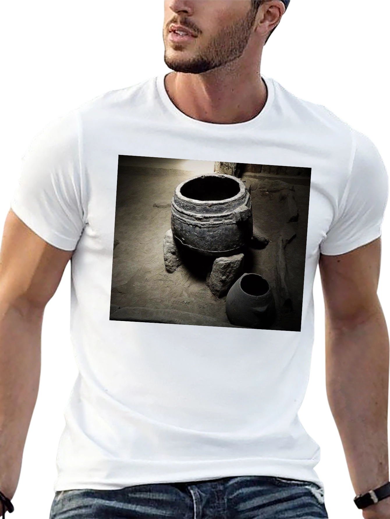 Ancient Pottery Print Tee - Unique Black T-Shirt