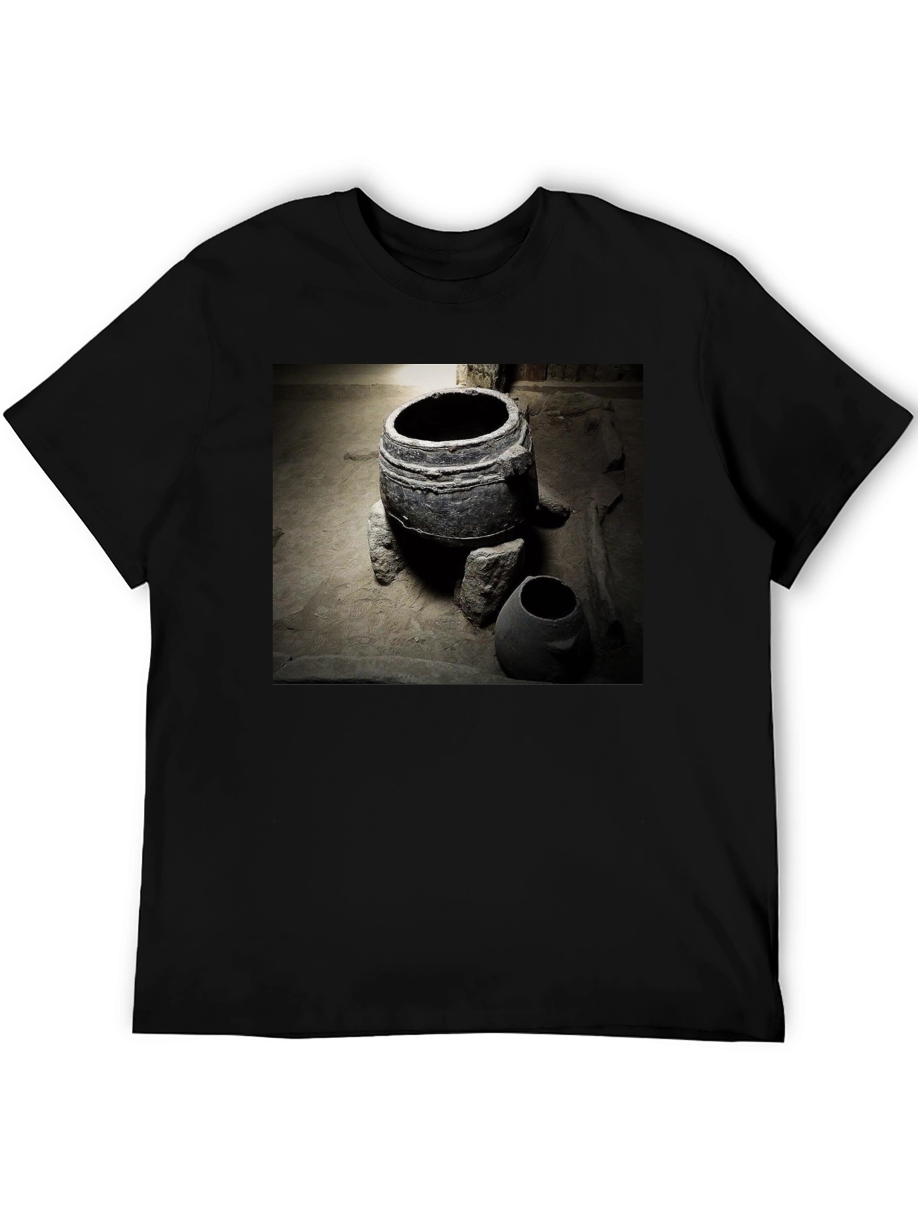 Ancient Pottery Print Tee - Unique Black T-Shirt