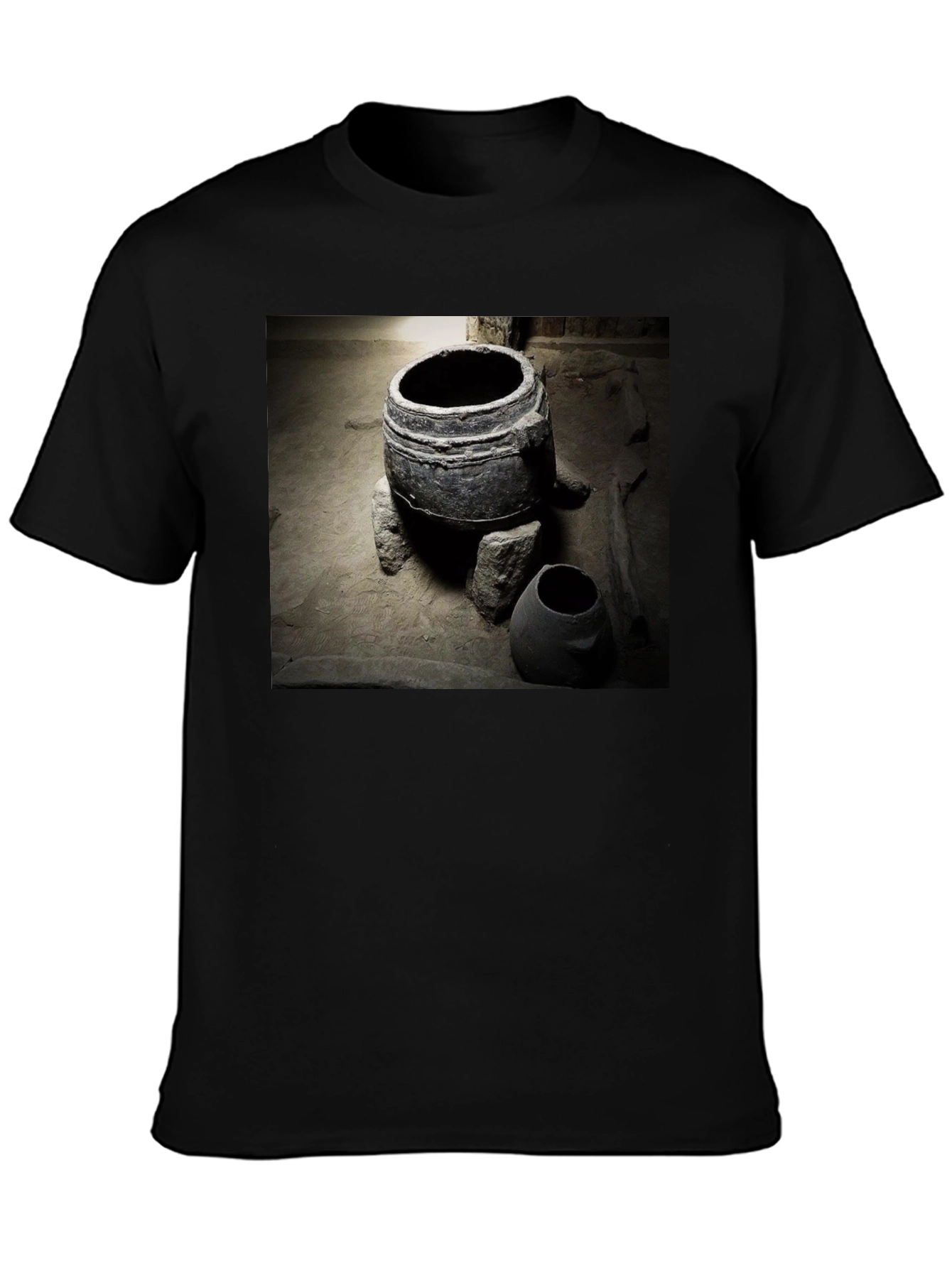 Ancient Pottery Print Tee - Unique Black T-Shirt