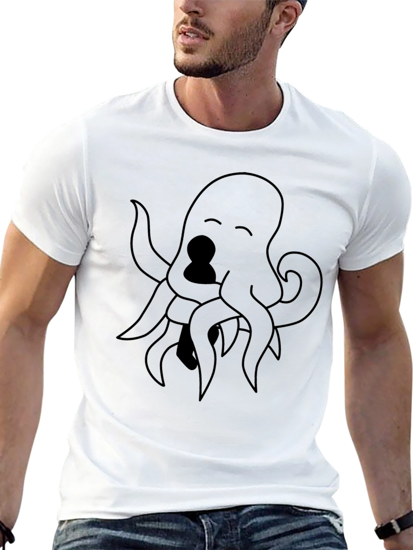 Octopus Graphic Tee - Black Cotton Blend Casual Style