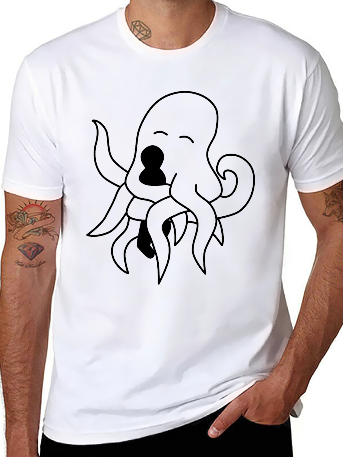 Octopus Graphic Tee - Black Cotton Blend Casual Style