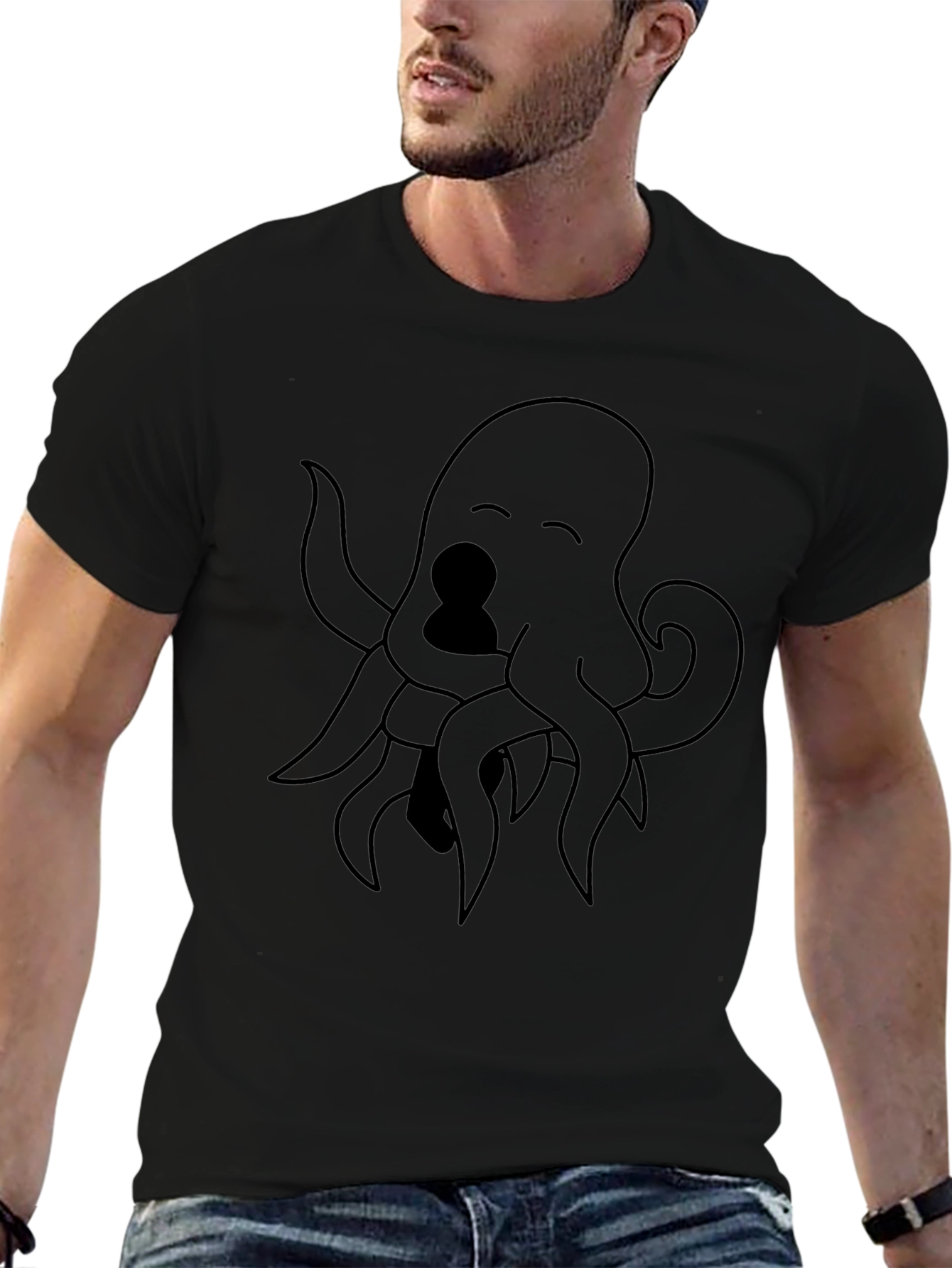 Octopus Graphic Tee - Black Cotton Blend Casual Style