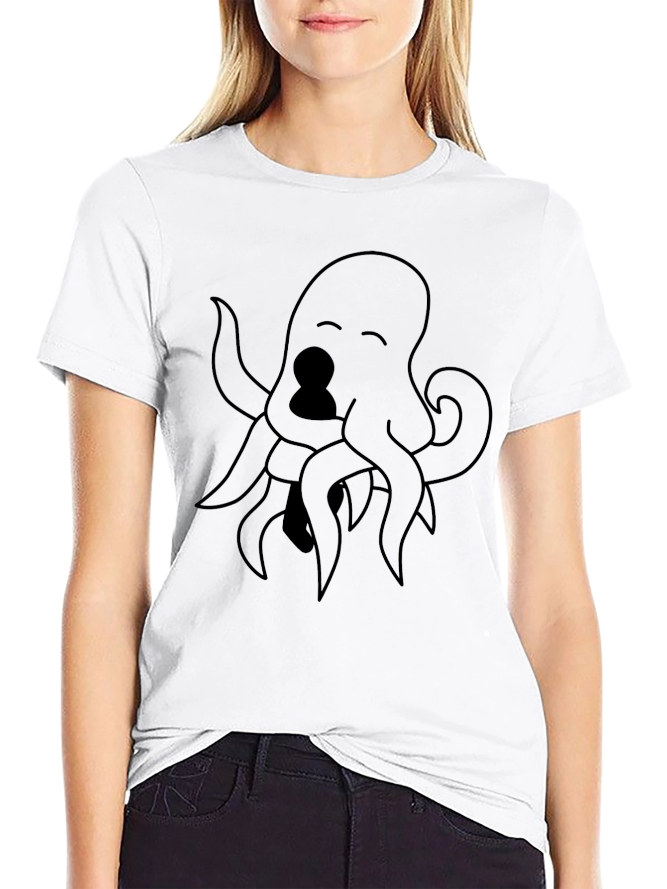 Octopus Graphic Tee - Black Cotton Blend Casual Style