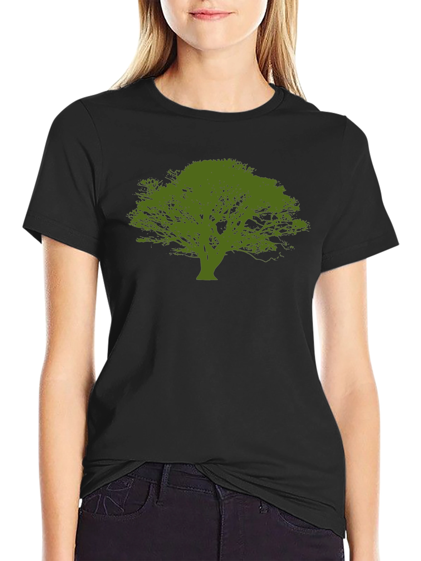 Green Tree Graphic Black T-Shirt
