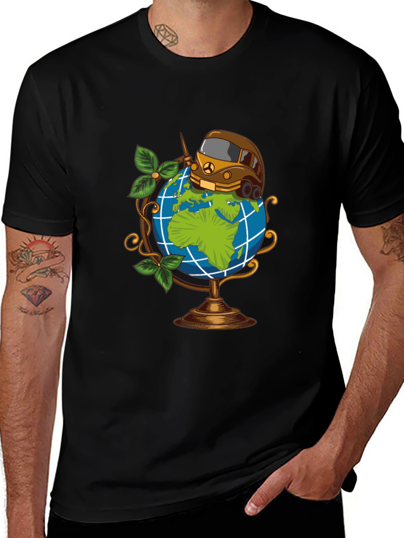 Globetrotter Tee: Travel Van on World Graphic