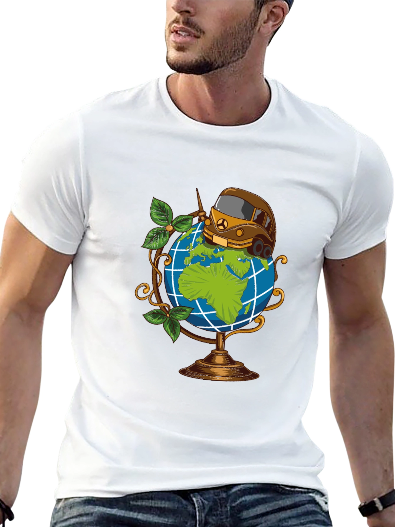 Globetrotter Tee: Travel Van on World Graphic